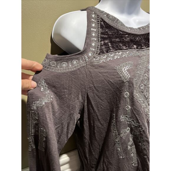INC International Concepts Boho Embroidered Cold Shoulder Blouse Sz M grey NWT - Picture 2 of 10